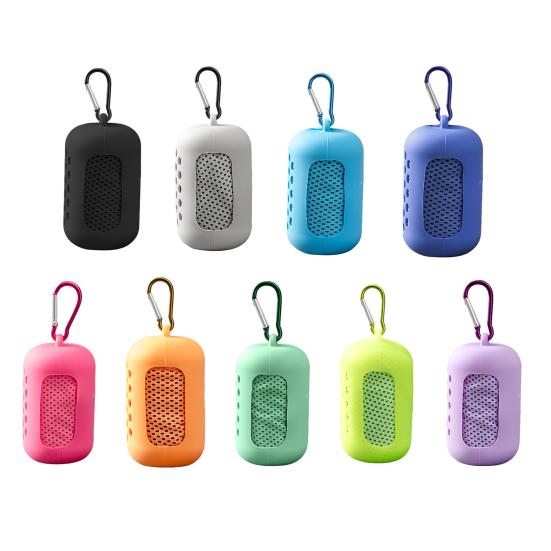 Reusable Cooling Towel Microfiber Cooling Towel with Carabiner Silicone Case Breathable Sweat Towel for Neck Face Running Hiking Fitness