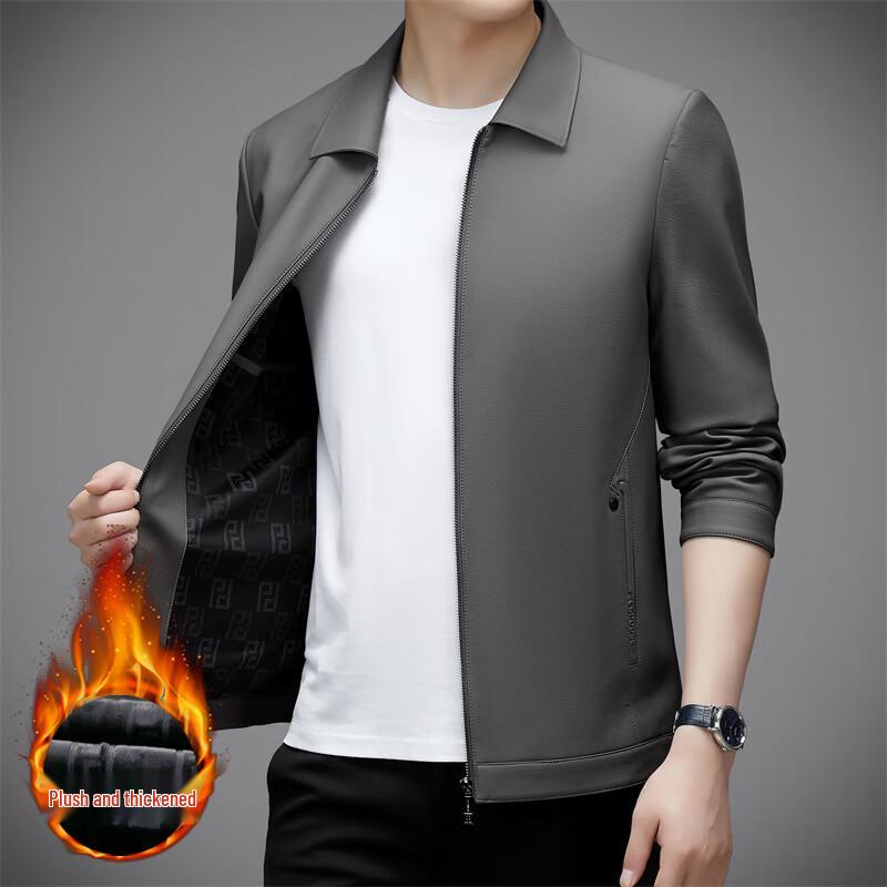 Romone Men's Autumn Lapel PU Leather Jacket