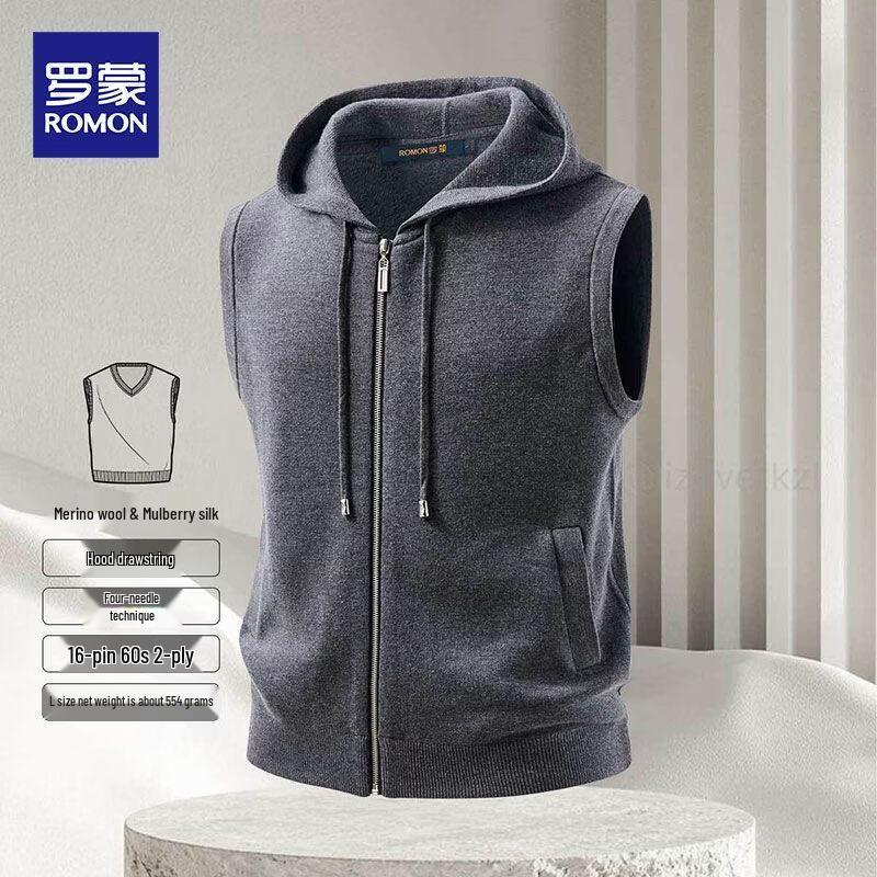ROMON Men's Hooded Sleeveless Zipper Vest