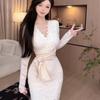 Gentle Romantic Slimming Fashionable Dress Women Long-sleeved New Style Light and Hip-hugging Skirt