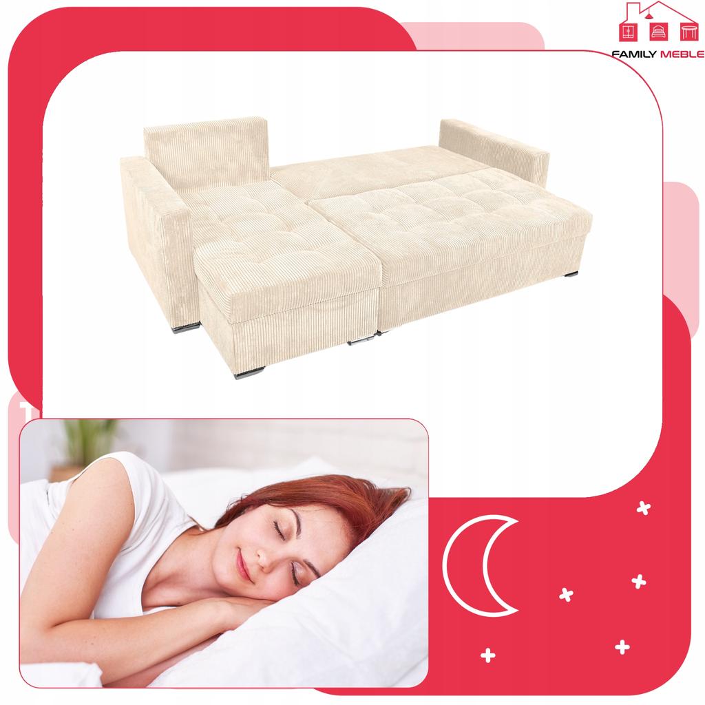 Bonito Corner Sofa Bed Family Meble Corduroy Beige