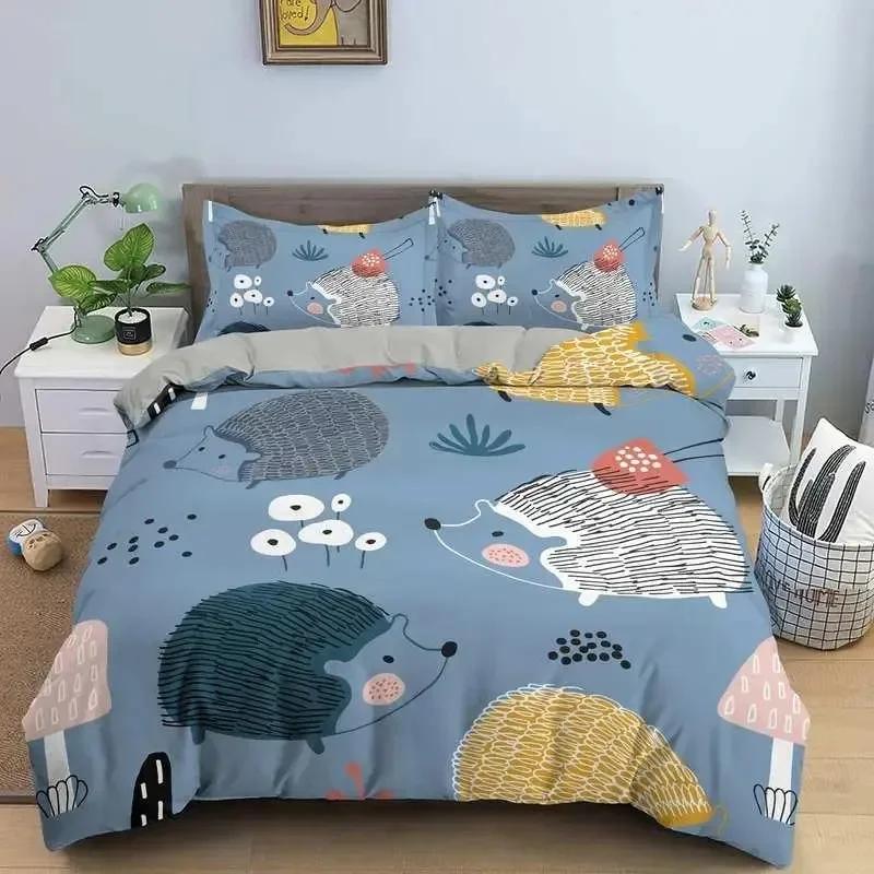 Luxury New 3D Print Cute Hedgehog Bedding Set Boys Girls Twin Queen Size Duvet Cover Pillowcase Bed  Fashion Home Textileextile