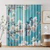 2 Pcs   Filtering Curtains (excluding Rods   Non-movable   Without Batteries) Fresh Plum Blossom & Bird for Use In Bedrooms and