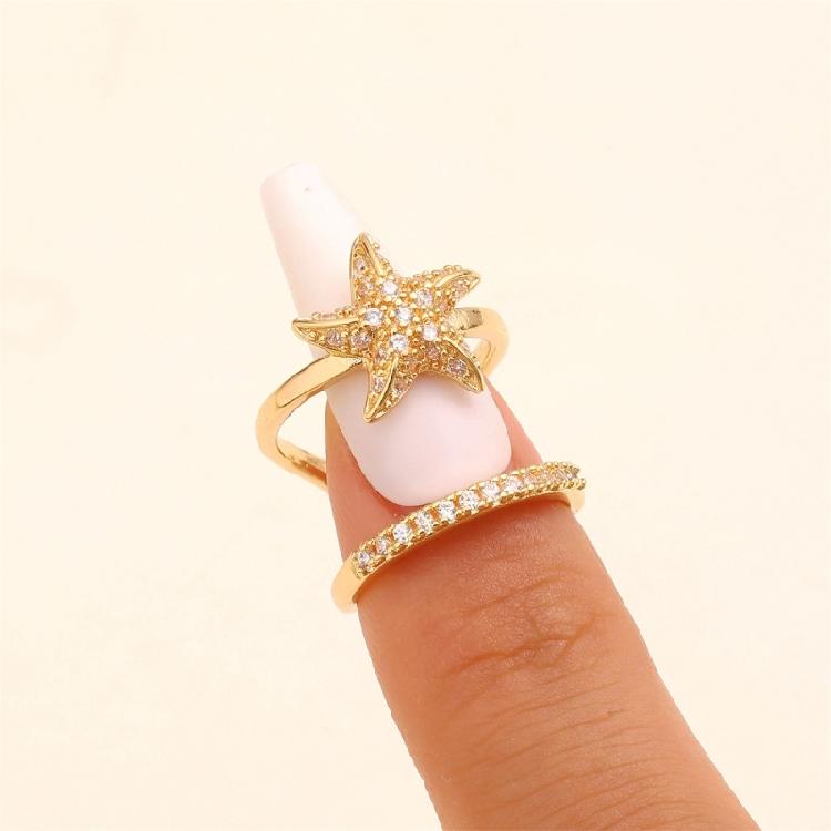 5Pieces Trendy Nail Opening Rings with Ocean Theme Nail Rings Stainless Steel Texture for Nail Accessories and Gifts