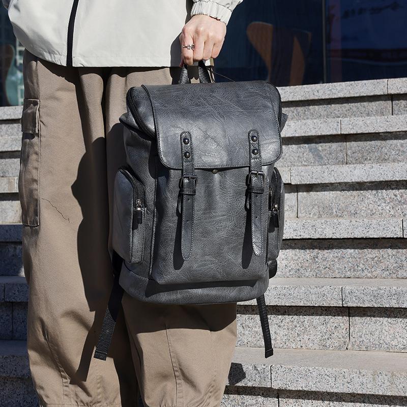 Retro Fashion Backpack with High-end Feel, 16 Inch Laptop Bag, Soft PU Leather Large Capacity Backpack