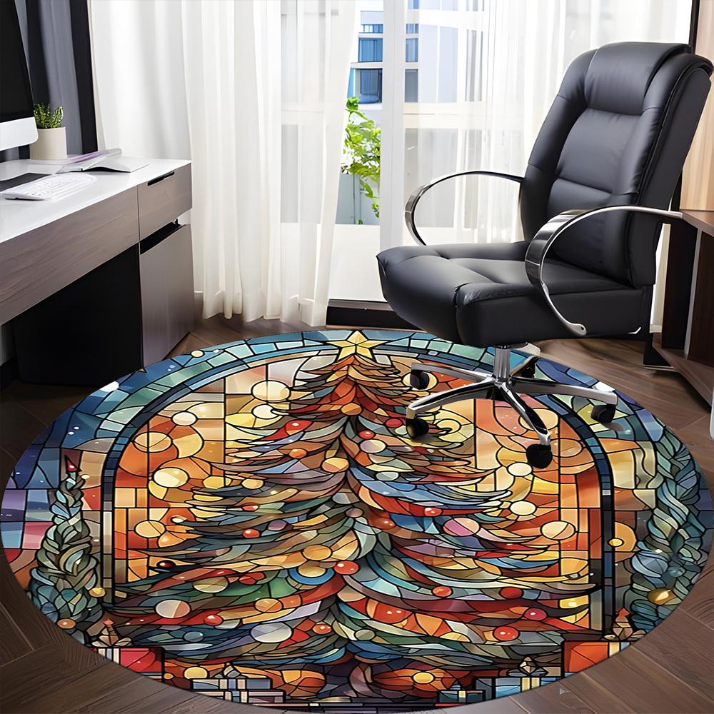 1 Stück Weihnachts-Buntglas-Büro-Runder Teppich, Unter Bürostühlen Schlafzimmer Wohnzimmer Heimdekoration, Zimmerdeko