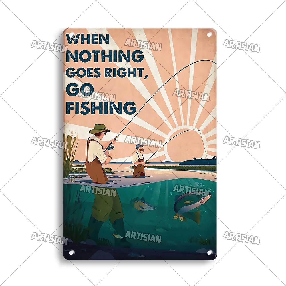 Artisian Fishing Metall-Poster, Sport, Weißblech, Köder, dekoratives Schild, Wanddekoration, Garage, Bar, Pub, Club, Hotel, Café, Küche, Zuhause