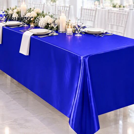 Protective Table Linen for Buffet Solid Color Satin Tablecloth, 102 x 57 Inch Rectangular Silky Cover, High Density Tablecloth Celebration Smooth