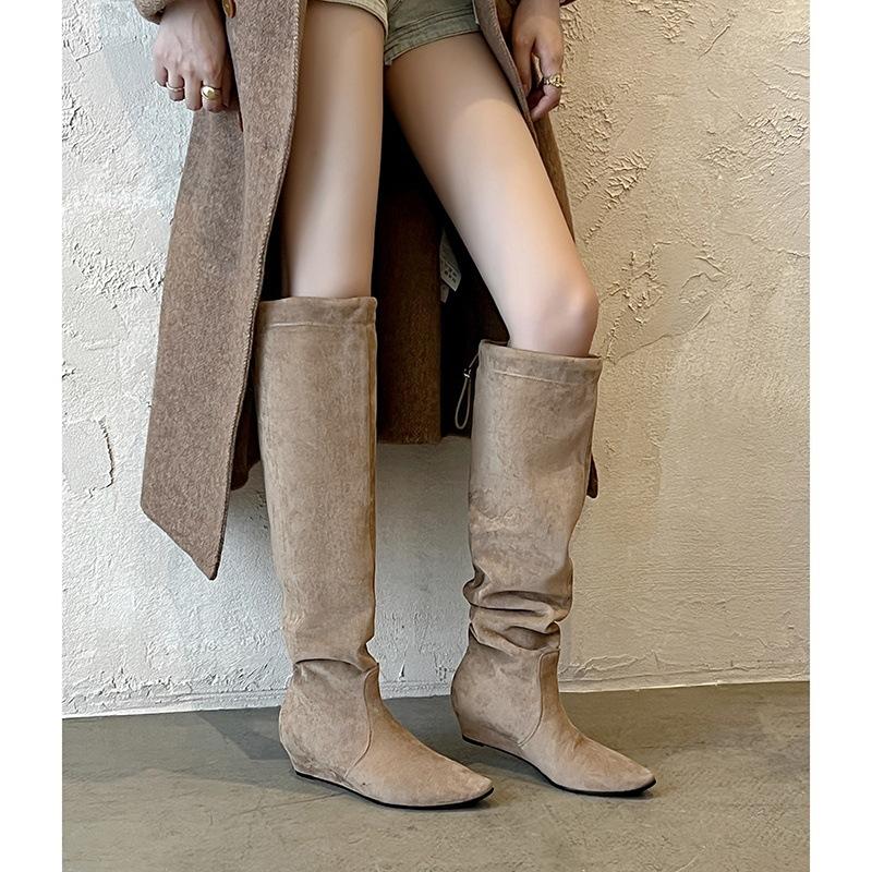 Wide tube big tube circumference black stacking boots women's autumn 2025 new round head wedge boots high boots