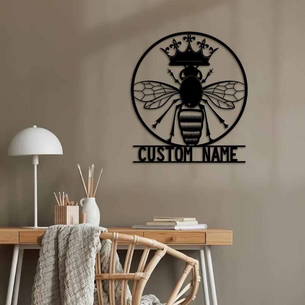 Metal Wall Art Bee Family Name Sign Rustic Home Decor Indoor Outdoor Gift Sculpture