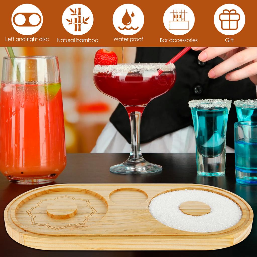 Margarita Salt Rimmer Set Reusable Bamboo Sugar Salt Rimmer Bar Glass Cup Rimmer Salt Box Spice Container for Bartender Bar Tool