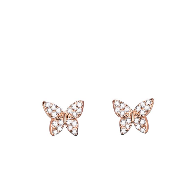 Light Luxury Butterfly Earrings Temperament Versatile New Diamond-encrusted Thin High-end Stud Earrings