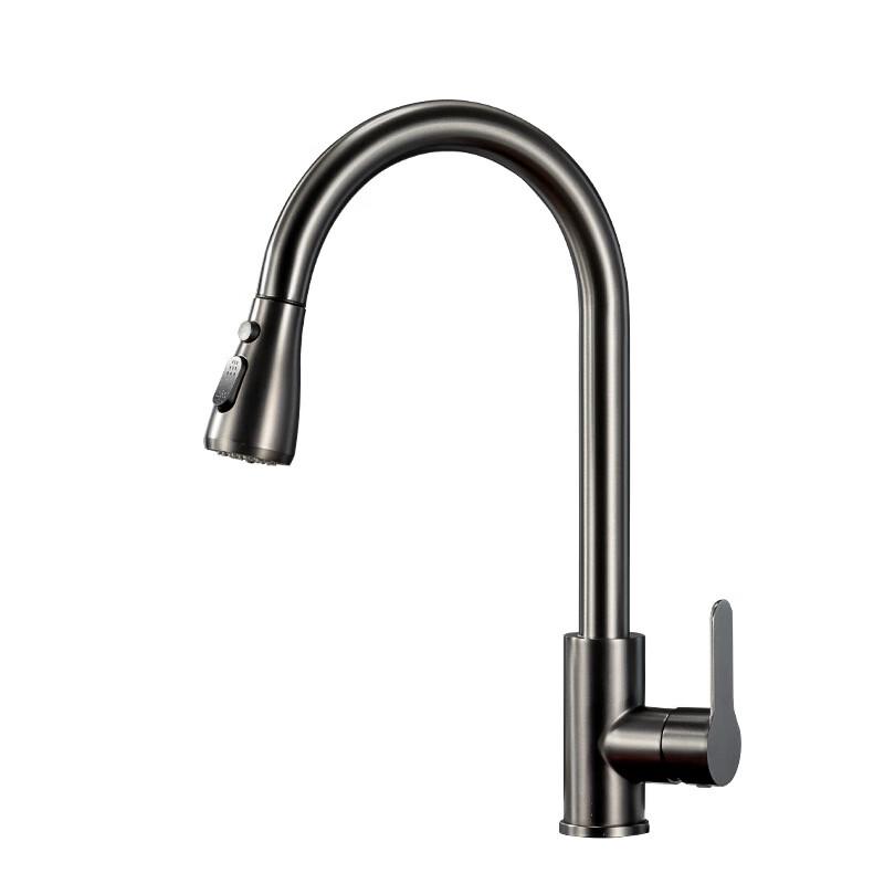 Gunmetal Grey 304 Stainless Steel Pull-Out Kitchen Faucet