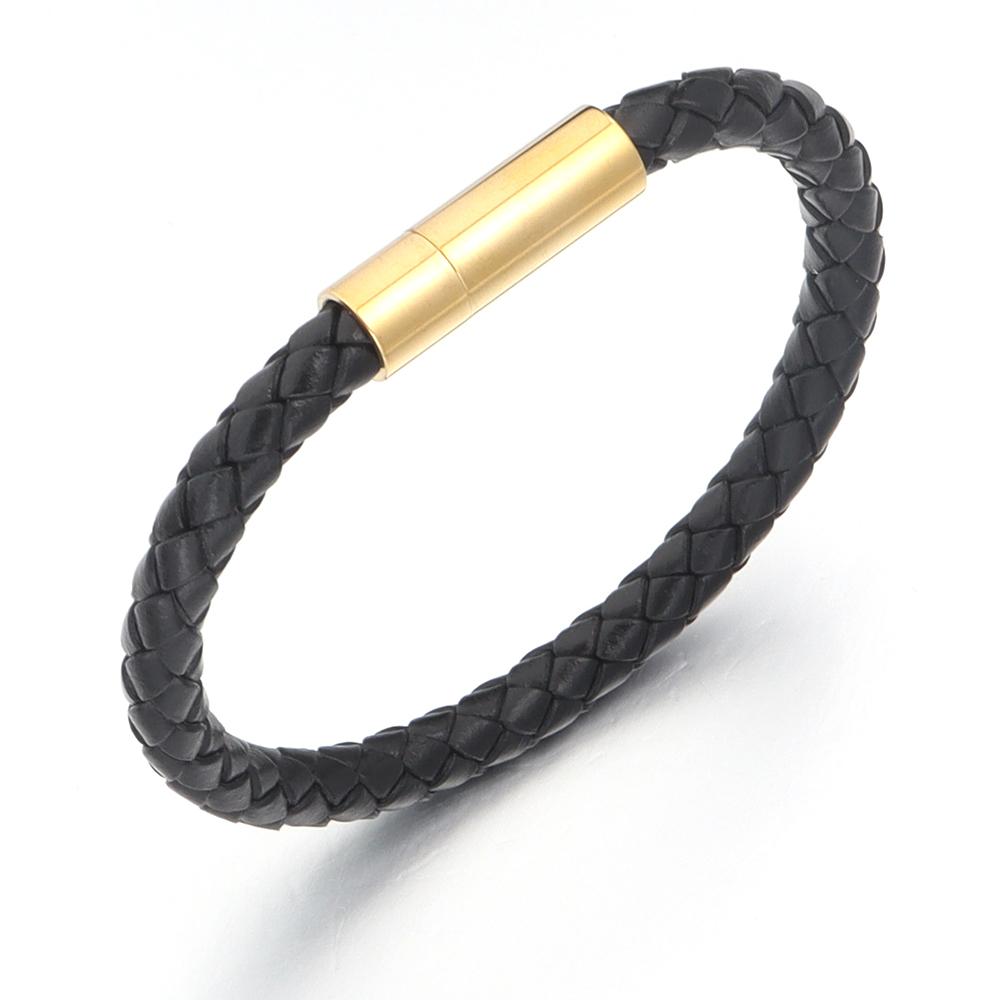 1pc 20cm Simple Design Men's Bracelet Genuine Leather Braided Stainless Steel Magnetic Buckle Bangle For Women Men Jewelry Gifts