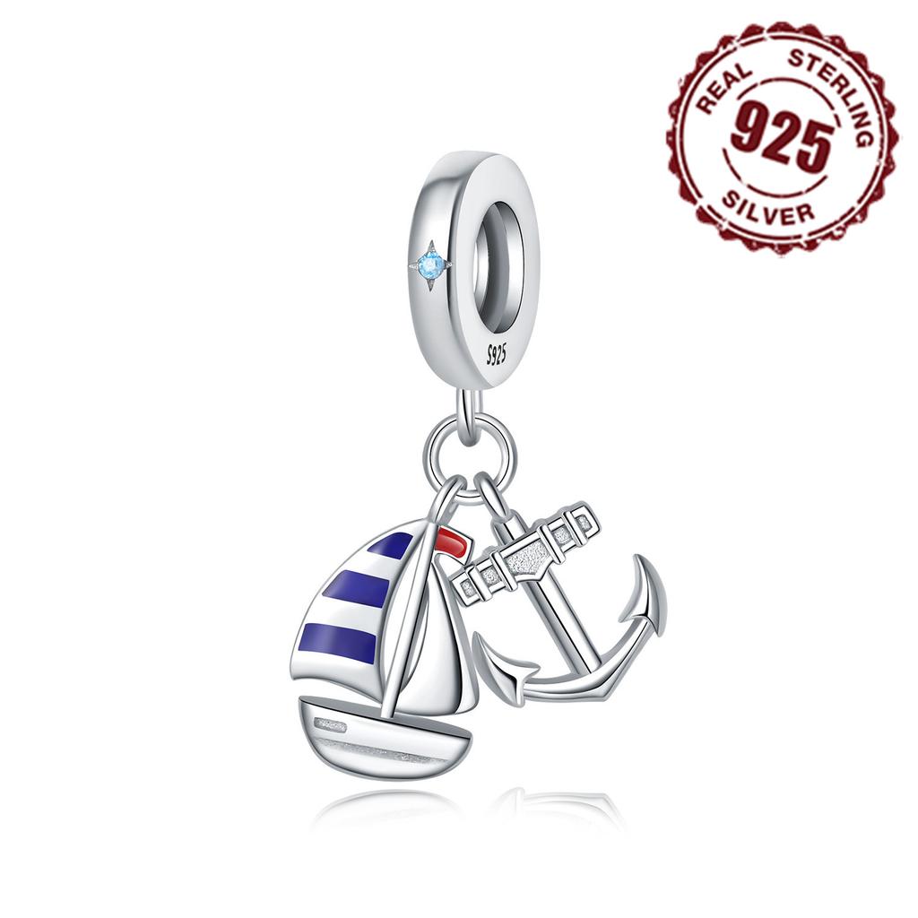 Real Copper Summer Sailboat Anchor Beads Pendant Fit Original Bracelet For Women Jewelry Gifts Accessory