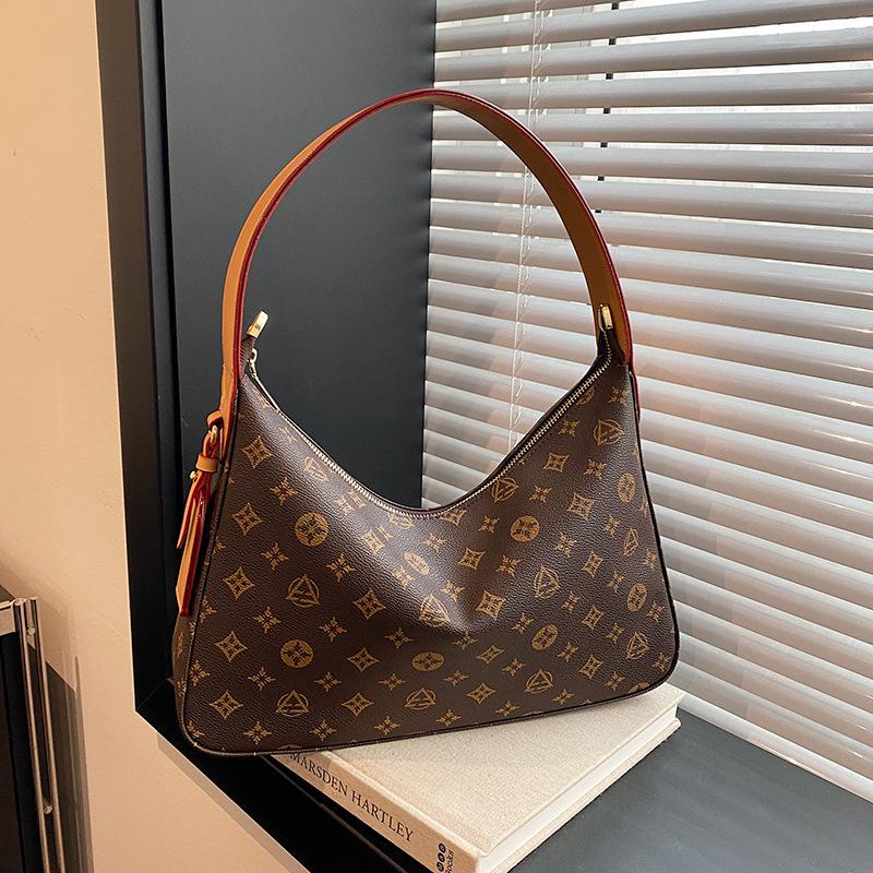 

2025 European & American Fashion Floral Women s Tote & Shoulder Bag, Casual Large Capacity Commuter Underarm Bag коричневый