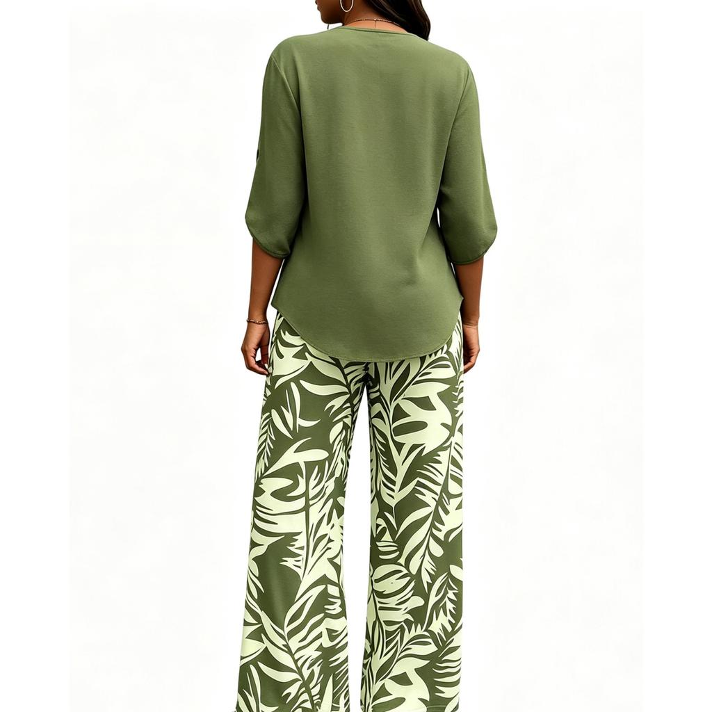 Women's 2 Piece Outfit High Waist Wide Leg Pants Set Slimming Flowy