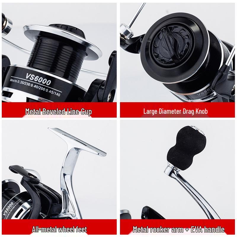 Metallfuß-Spinnrolle mit EV-Wippe für Meeres- und Felsangeln, Weitwurf-Köder, Mikro-Angelrolle.