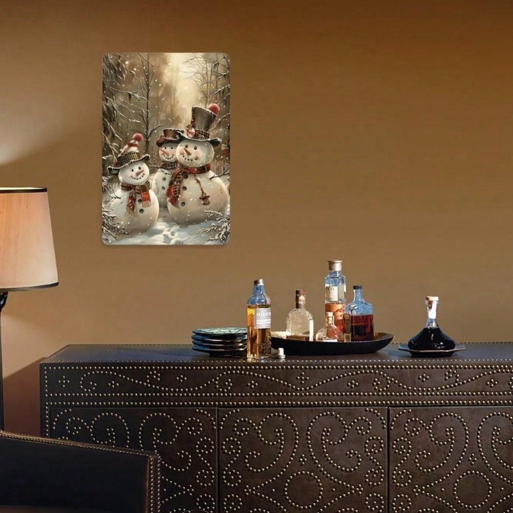 Vintage Snowman Metal Tin Sign 8x12 inch, Wall Art for Home Bar Garage, Pre-drilled Iron Painting