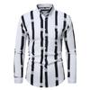 Men's Navy Blue Red Stripe Shirt Button Down Collar Long Sleeve Business Casual Shirt