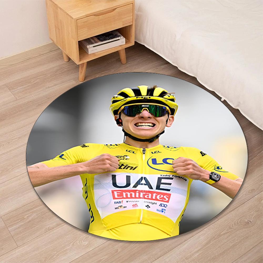 Tadej Pogacar Printed Round Rug Carpet Chair Rug Area Rug Entryway Doormats,for Office Chair Living Room Bedroom Kitchen Room.