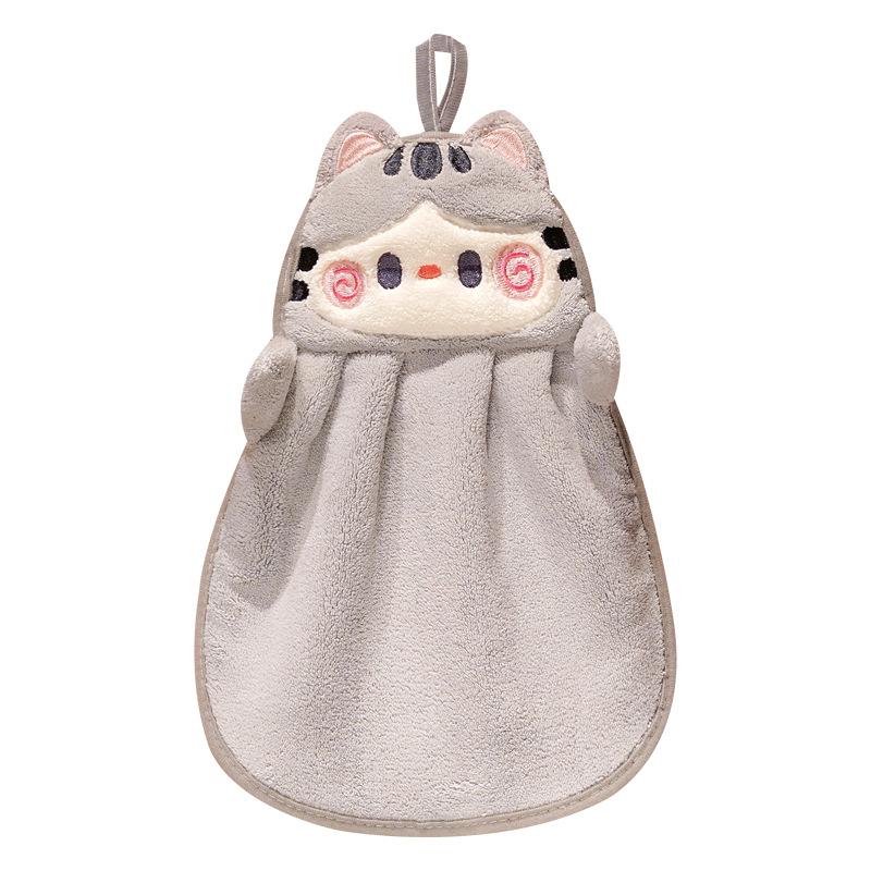 Cartoon Hug Cat Hand Towel Hanging Soft Absorbent Towel, Household Kitchen Cute Children'S Hand Towel