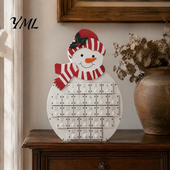 Christmas Advent Calendar Wooden Santa Snowman Calendar, 24-Day Countdown Box with Shop Window Display Numbered Drawers, Tabletop Decor, Candy