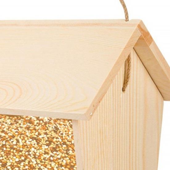 Wooden Hanging Bird Feeder with Easy-Open Roof Weatherproof Outdoor Wild Bird Feeder for Garden Patio Balcony Large Capacity Seeds Container for
