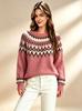 2026 Autumn and Winter Retro Fair Island Jacquard Crew Neck Sweater Women's Loose Lazy Soft Waxy Knitted Sweater Jumper