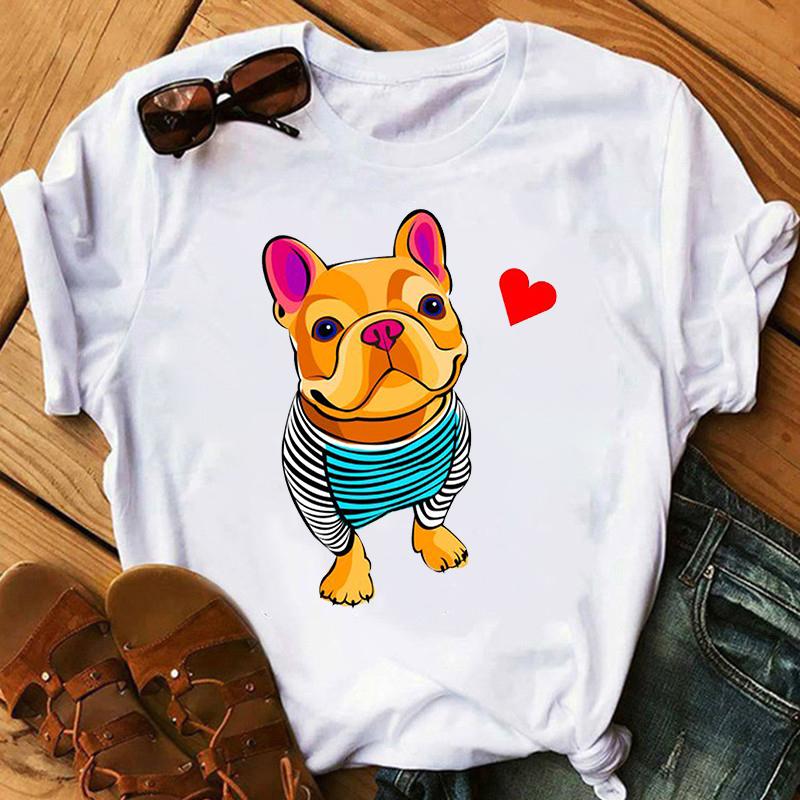 Kawaii French Bulldog T Shirt Women Dog Lover Top Tees Femme Summer Top Female Aesthetic Clothes Graphic Tshirt Camisetas Mujer