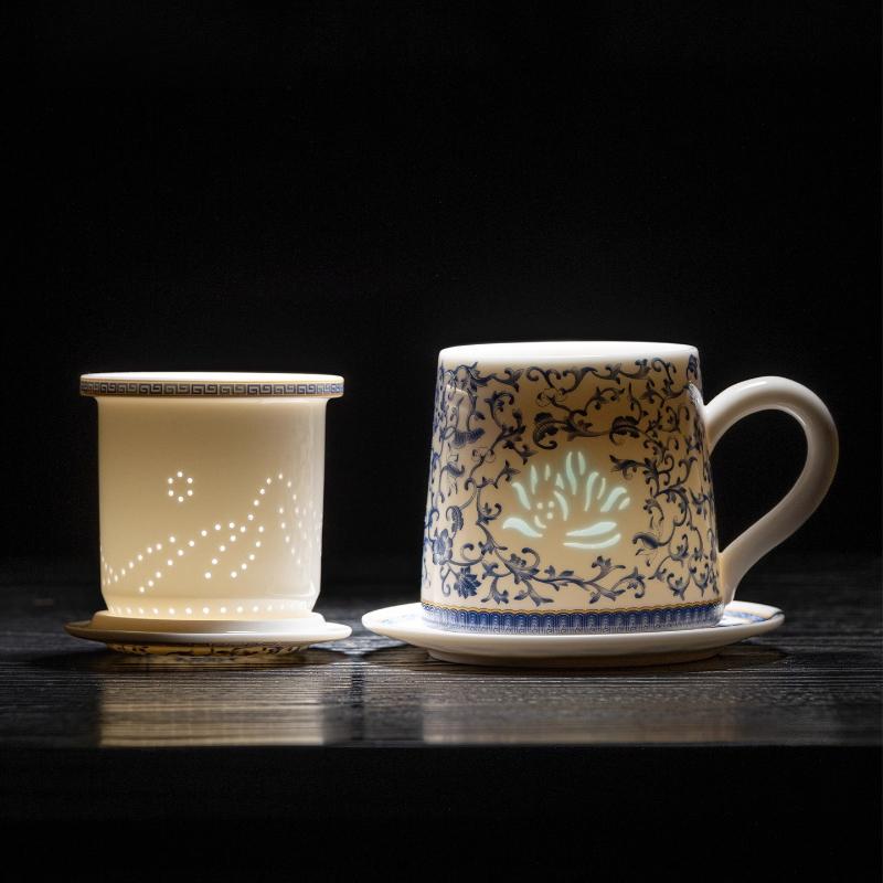 Blue and white jade porcelain exquisite teacup water cup high-end office home tea mug high value cup