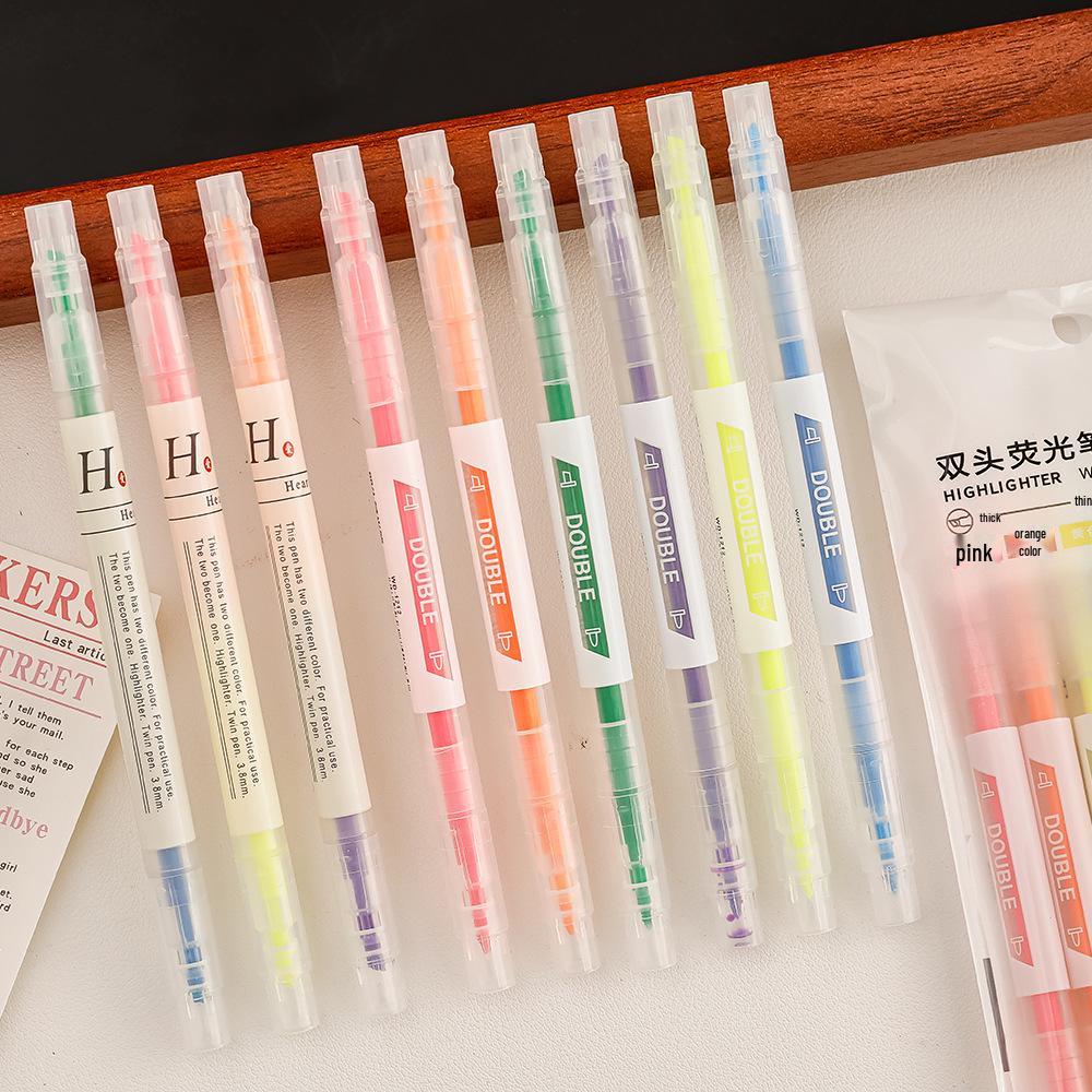 Dual-Tip Highlighter Set for Planners - Student Colored Outline Marker Pens