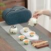 Light Luxury Qingshan Travel Tea Set, Flowering Ru Kiln Kung Fu, a Pot of Four Cups, Portable Outdoor Tea