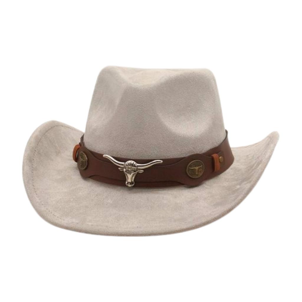 Ethnic Style Western Cowboy Hat Stage Jazz Hat Brown Ox Head Suede Top Hat