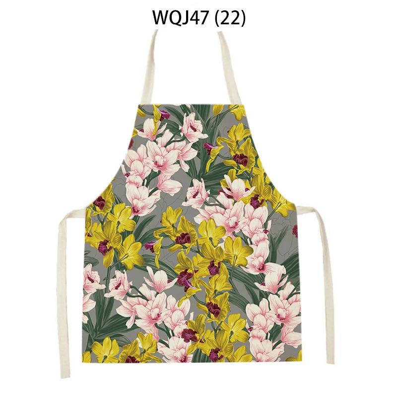 Retro Flowers Linen Kitchen Aprons Floral Printed Cooking Aprons for Women Men Baking Accessories Cleaning Pinafore Delantal