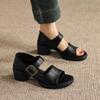 Krazing Pot Microfiber Fashion Thick Med Heels Peep Toe Shoes Metal Buckle Summer Size 43 Size 42 Platform Women Sandals