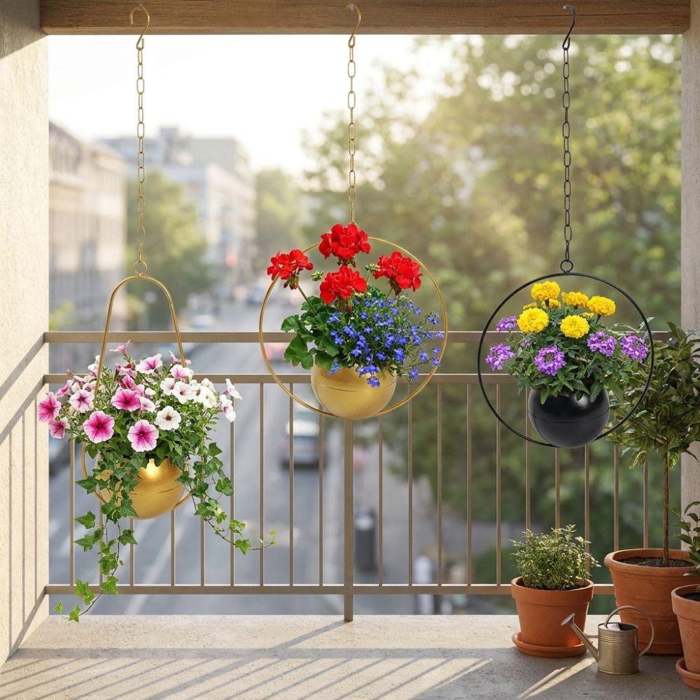 Minimalist Metal Hanging Flower Pot Iron Art Hanging Plant Bucket  Balcony Decoration