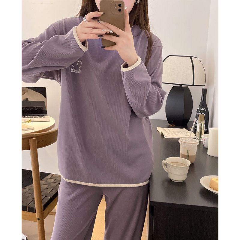 Velvet Plus Size Women's Warm Homewear Set - Long Sleeve & Pants for Autumn/Winter
