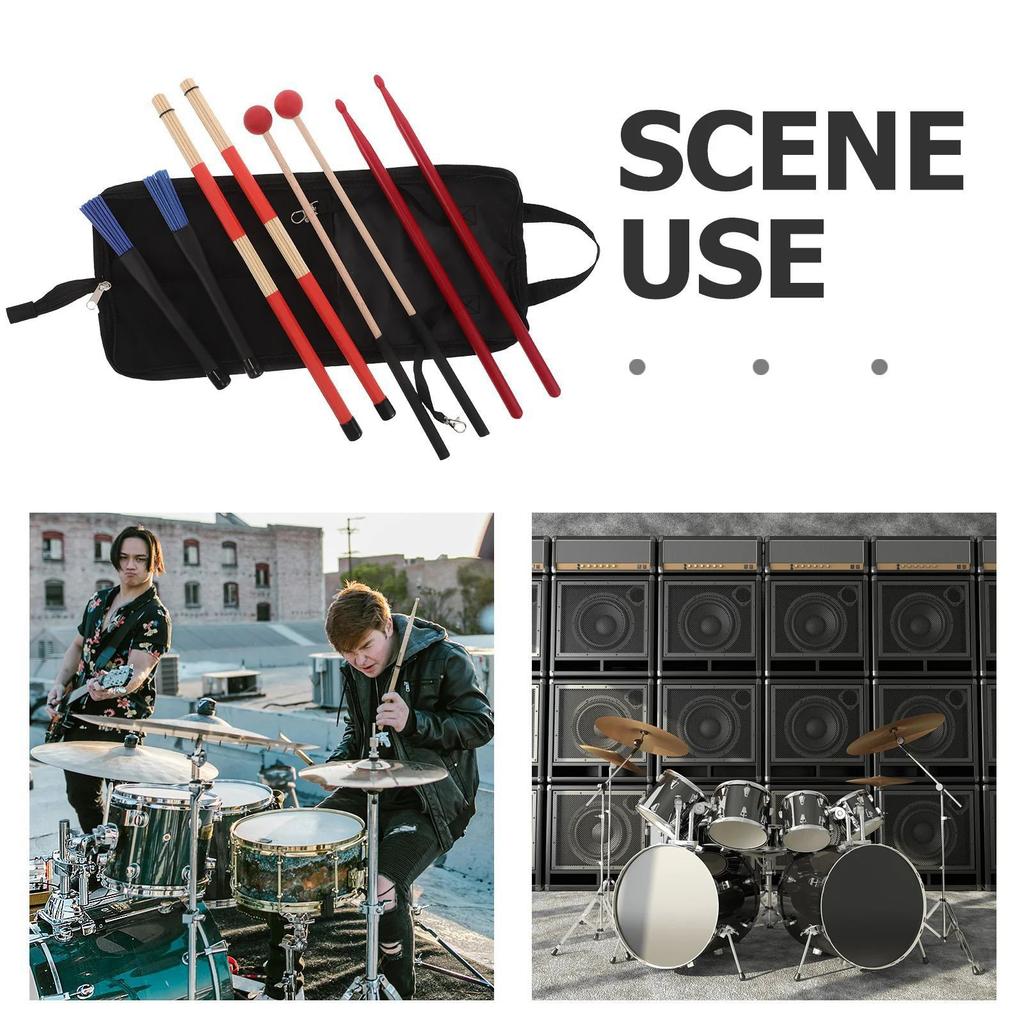 5 PCS/Set Drumstick Case Instrument Bag Handheld Drumstick Storage with Cleaning Brushes for Acoustic Drummer Drums Folk Songs