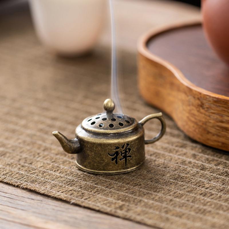 Tea Pot Shape Incense Holder Small Vintage Incense Holder Indoor Decorative Supplies Artistic Zen Decoration for Study Bedrooms