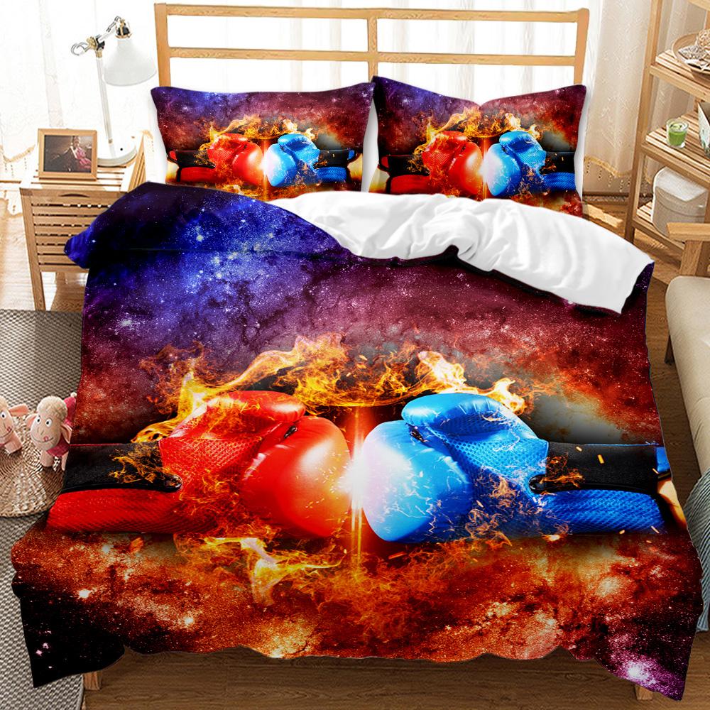 Czarno-czerwony pokrowiec na kołdrę z rękawicami bokserskimi dla dzieci, nastolatków, chłopców, mężczyzn i dorosłych.  Idealny dla miłośników boksu - gry