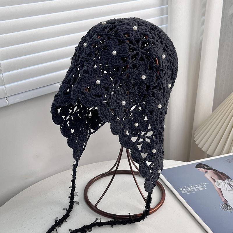 New handmade hollow knitted wool hat women's spring and autumn thin breathable face small ethnic style fringed pullover hat