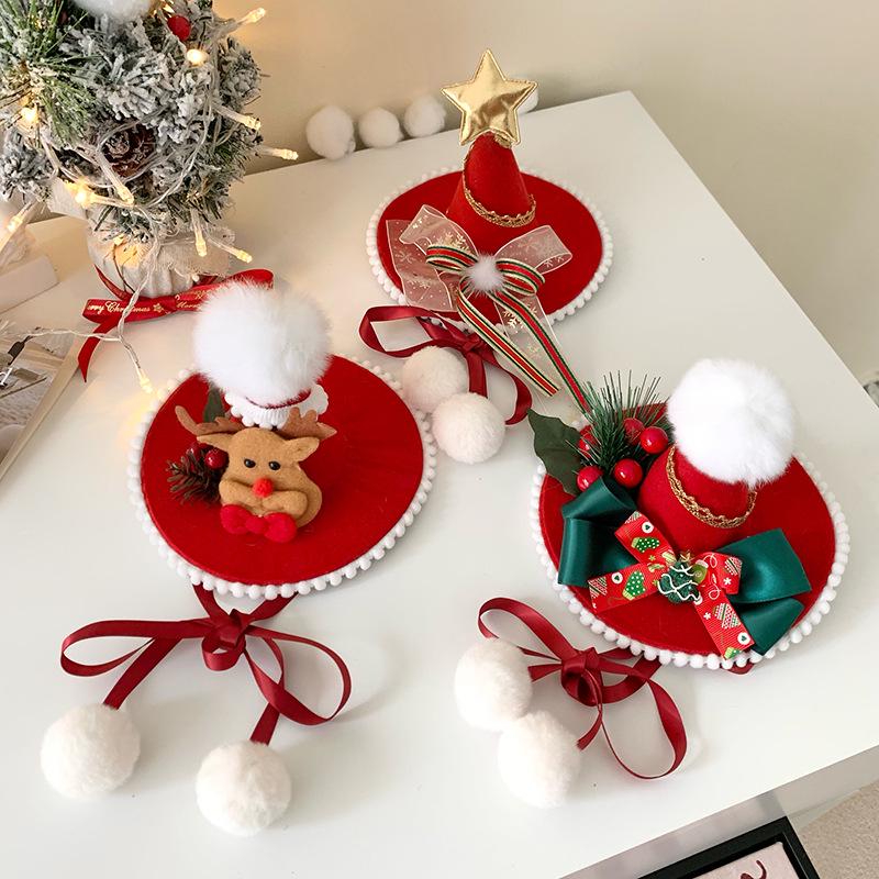 Women's Red 3D Bow Tie Reindeer Top Hat - Christmas Holiday Hair Accessory