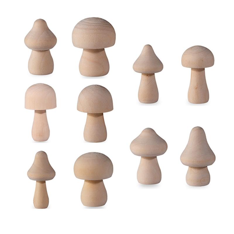 Unpainted Wooden Mushroom for Arts and Crafts Projects Decoration Various Sizes Wooden Mushroom Set of 10 DIY