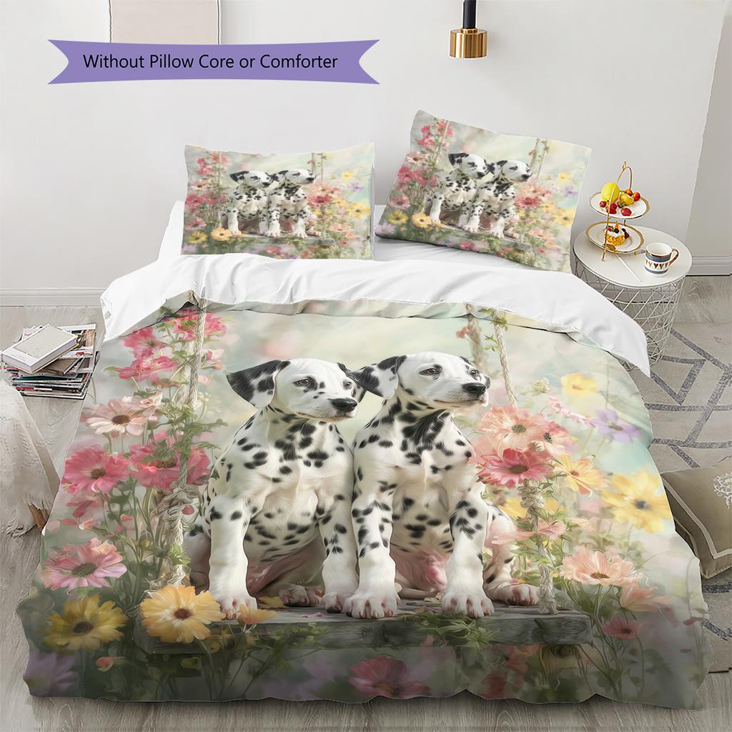 Biancheria da letto con motivo dalmata e fiori Decorazione per la casa Regalo di compleanno (1 * copripiumino + 2 * federa, senza nucleo)