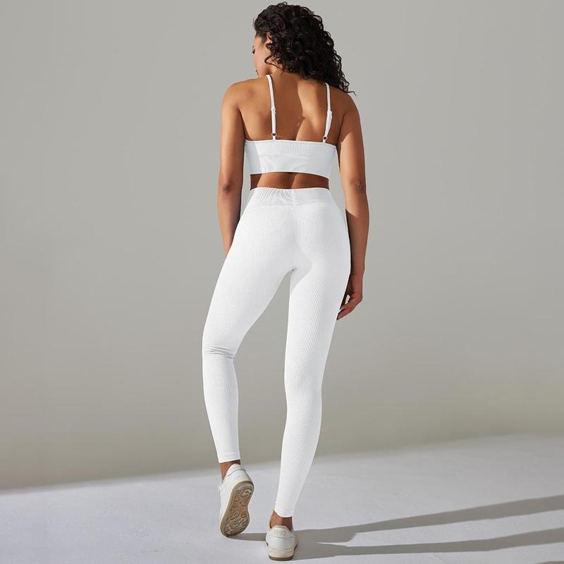 Ribbed Seamless Yoga Set Women Workout Clothes Gym Sportswear High Waist Leggings 2Pcs Sports Suits