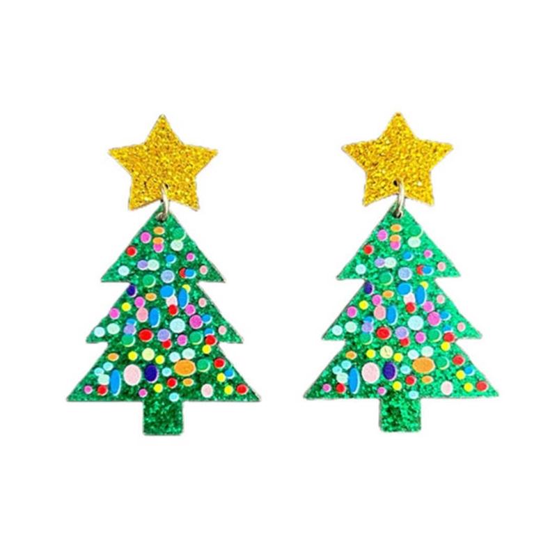 2 Pcs Novel Christmas Tree Stud Earrings All-matched Temperament Sequins Stud Earrings Multicolour Rainbow Earrings