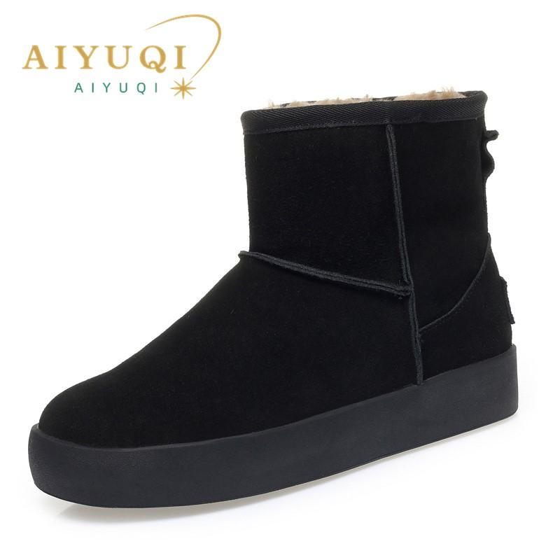 Fashion AIYUQI Snow Boots Female Genuine Leather 2025 New Winter Ankle Boots Women Flat Non Slip Natural Wool Warm Boots Women