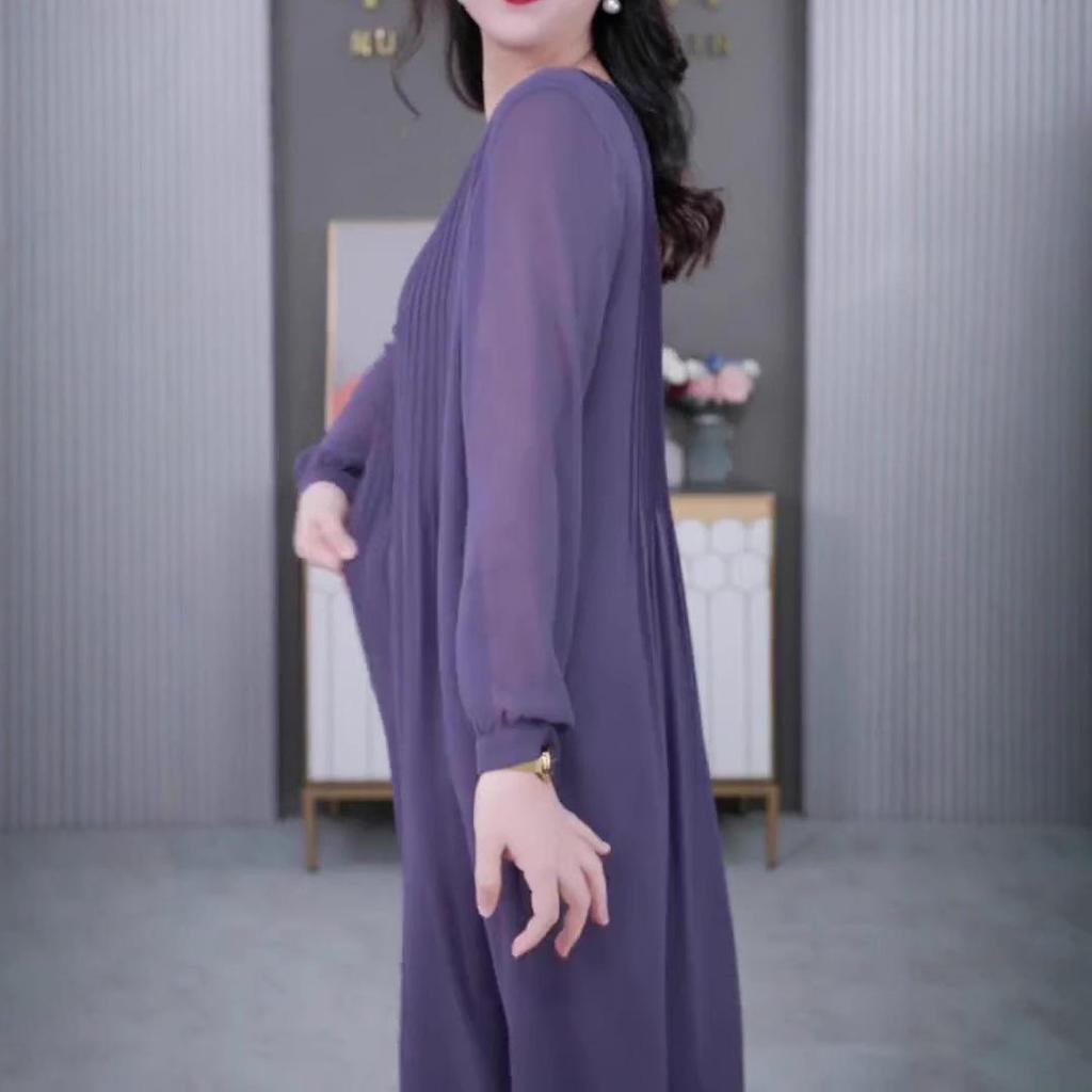 Jarní šifonové šaty s plisováním ve větších velikostech pro ženy středního věku