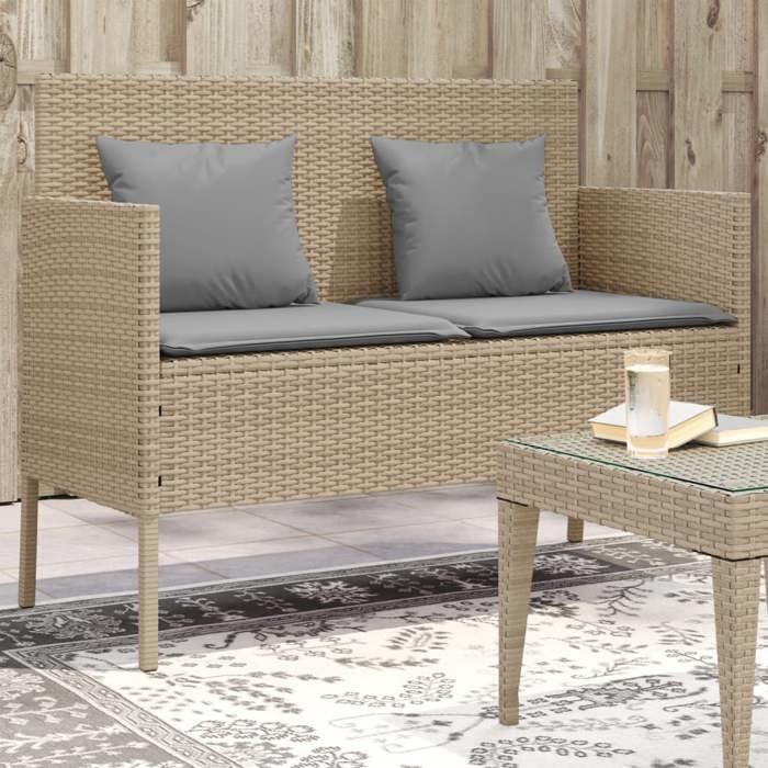 VidaXL Banc de Jardin avec Coussins, Siège de Patio, Chaise de Terrasse, Meuble de Parc Arrière-cour Balcon Extérieur, Beige 365775